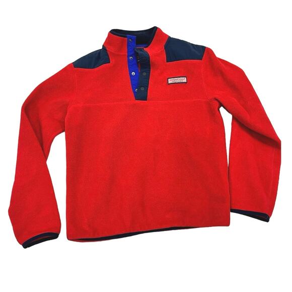 Vineyard Vines Women’s Shep Shirt Pullover, XS Red/Navy Plush Fleece Cozy Preppy - Picture 1 of 9